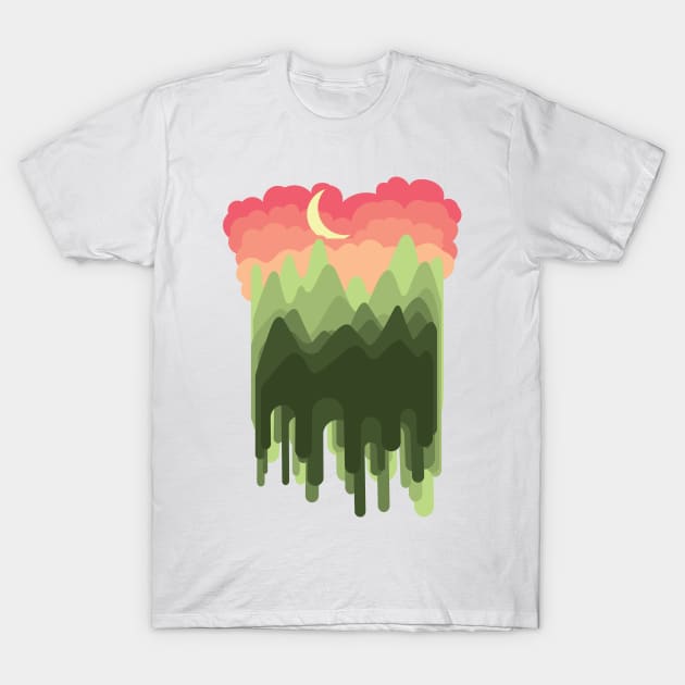 Crescent moon and green mountains T-Shirt by tepy 